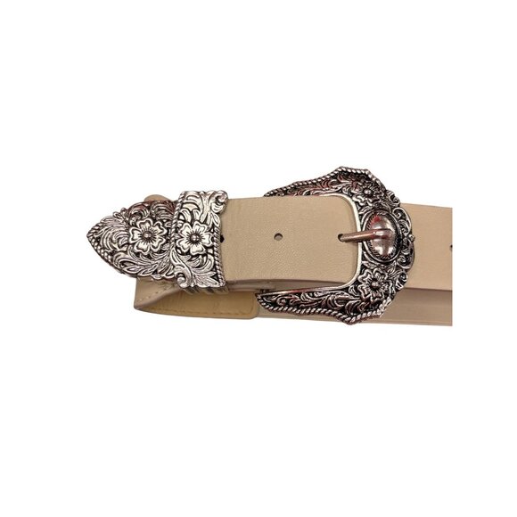 VTG Beige floral double buckle silver plated stretch wms belt SKU 9915 main image 7